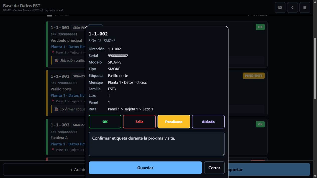 Reports · ficha del dispositivo / Reports · device details — DEMO